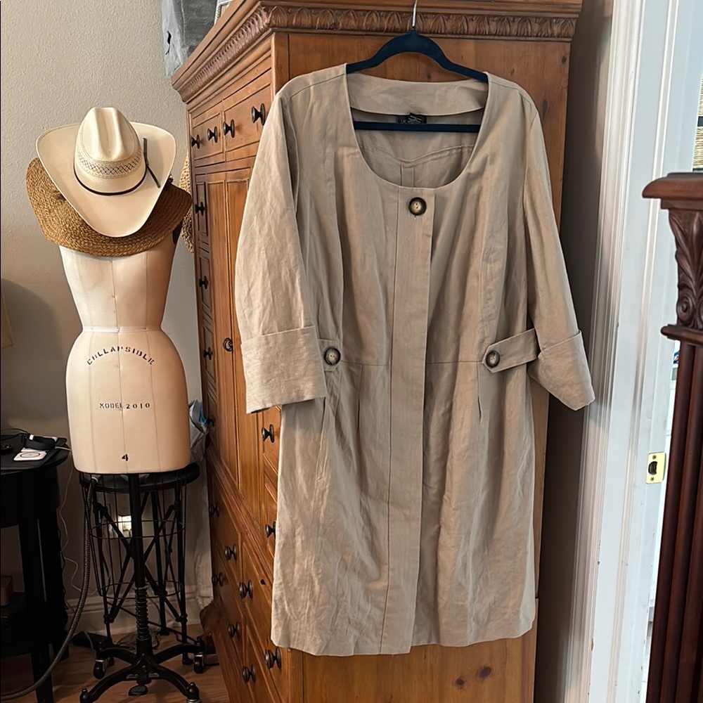 Khaki VINTAGE linen/cotton Lane Bryant Women's Coat size 18/20 NWOT